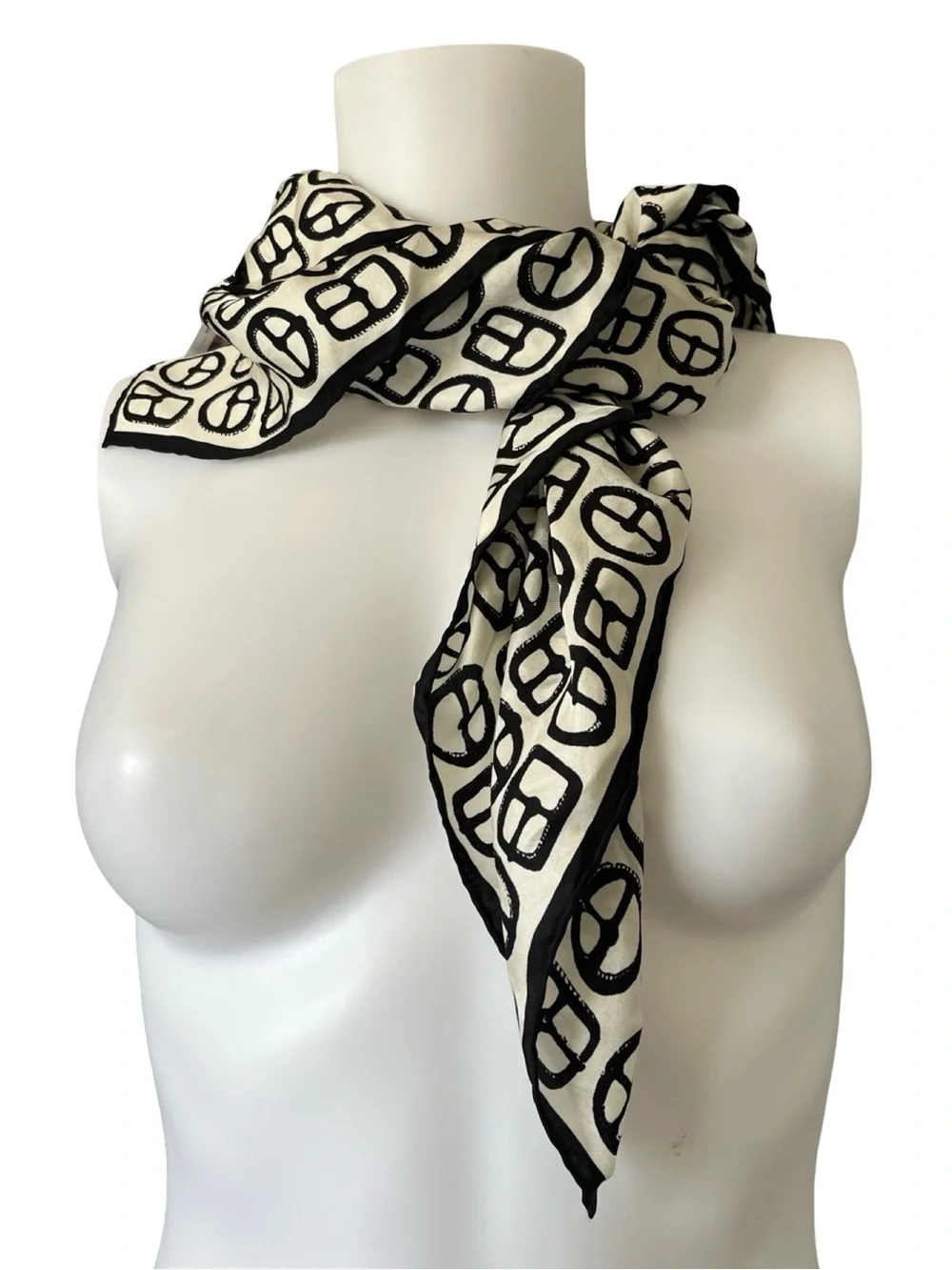 Talbots Square Silk Scarf Black White Geometric Lightweight Neutral Chic
